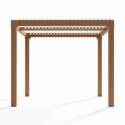 10x10 Ft Louvered Pergola with Adjustable Roof – Wood Grain
