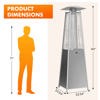 Pyramid Patio Heater, 42000 BTU Outdoor Patio Heater, 7.5 Feet LED Standing Heater with Cover and Wheels, Gray