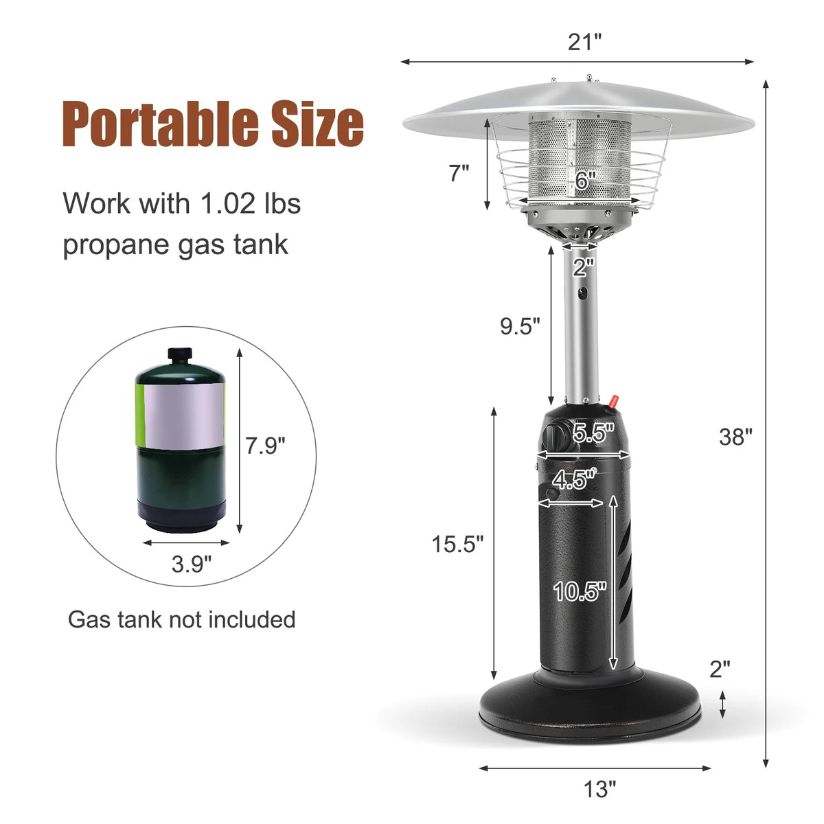 13,000BTU Portable Patio Tabletop Heater Outdoor Propane Gas Heater W/ Weighted Base