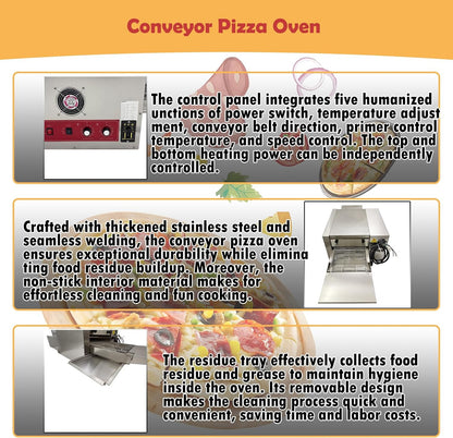 Pizza Baking Oven Commercial Countertop Pizza Oven 12" Belt Reversible Conveyor for Restaurant 220V 1PH 6KW