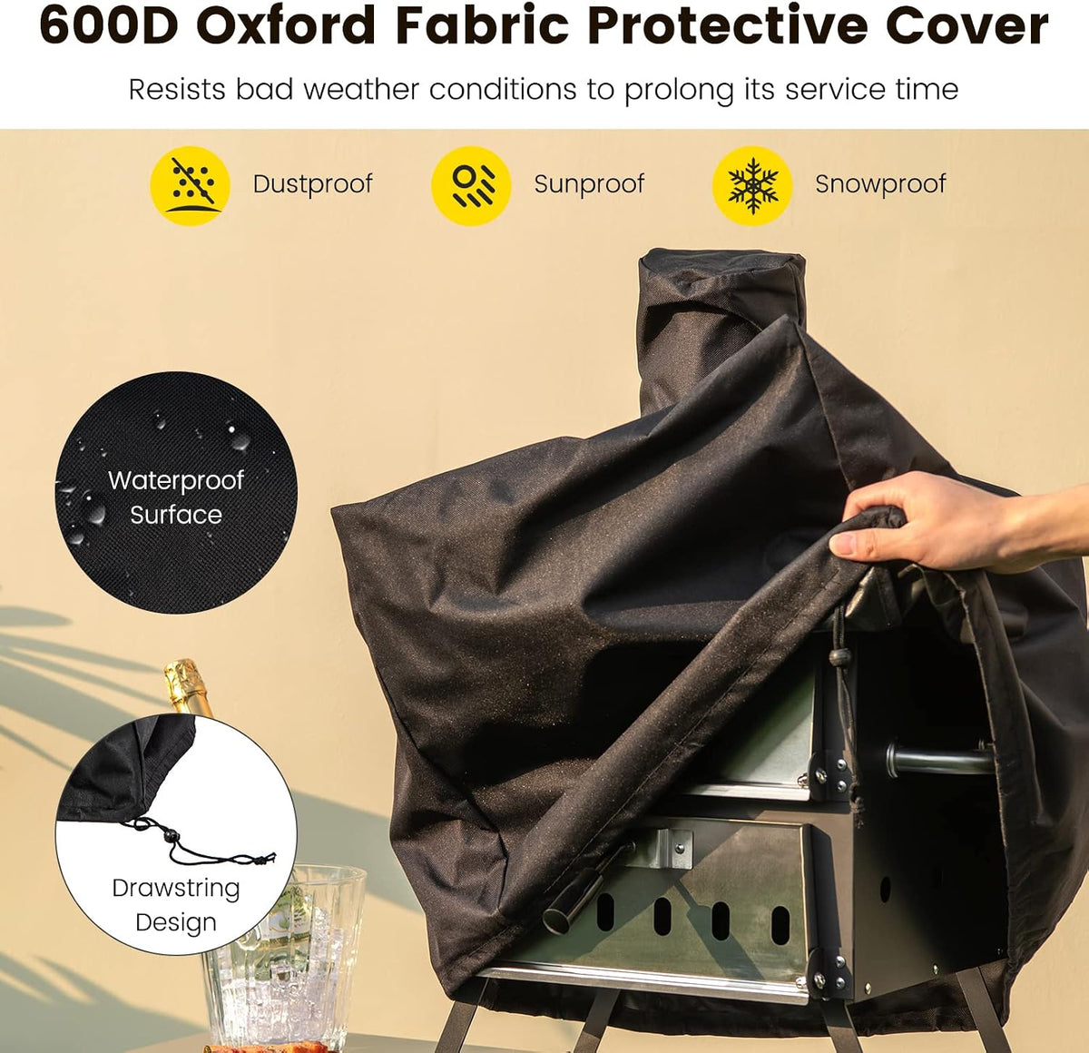 Outdoor Pizza Oven Wood Fired, 2-Layer outside Pizza Maker | 12-Inch Pizza Stone, Waterproof Cover, Pizza Peel, Removable Cooking Rack, Folding Legs, for Camping BBQ Party