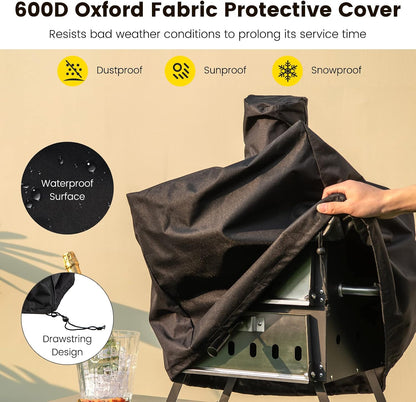 Outdoor Pizza Oven Wood Fired, 2-Layer outside Pizza Maker | 12-Inch Pizza Stone, Waterproof Cover, Pizza Peel, Removable Cooking Rack, Folding Legs, for Camping BBQ Party