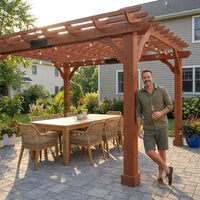 12X24 FT Premium Cedar Wood Pergola with Trellis Roof & Stakes | Outdoor Pergola Kit with Weather-Resistant Support, Backyard Gazebo for Patio, Garden & Events, Reddish-Brown — Lifestyle