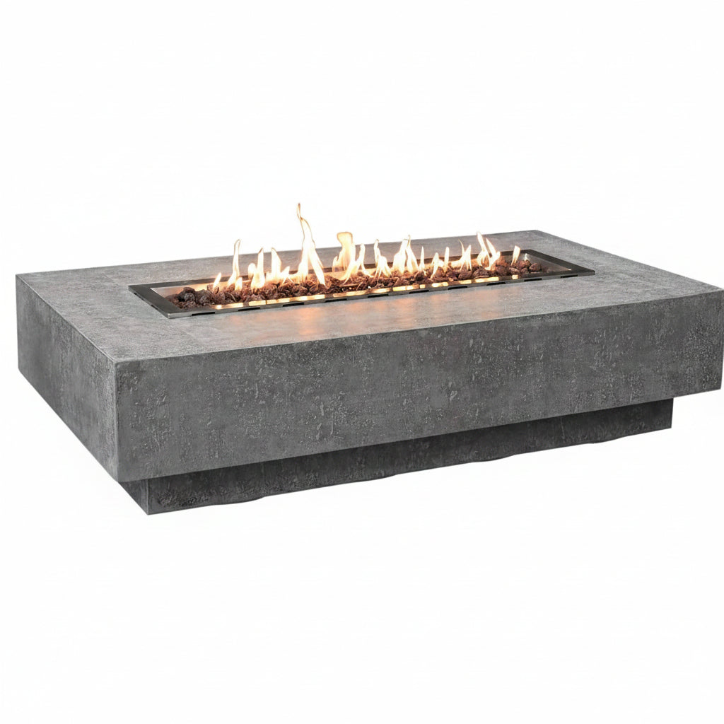Hampton Fire Table Outdoor Fire Pit 56" X 32" Cast Concrete Firepit Includes Lava Rocks 45,000 Btus Outdoor Fireplace for Patio Furniture Set, Deck, Porch, Outdoor Heater - Liquid Propane