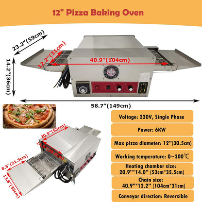 Pizza Baking Oven Commercial Countertop Pizza Oven 12" Belt Reversible Conveyor for Restaurant 220V 1PH 6KW
