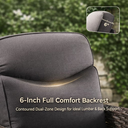 5 Pieces Outdoor Patio Furniture Set with Swivel Rocker Chairs and 6" Thick Cushions,Wicker Conversation Set with Sectional Sofa and Ottomans for Porch Deck Backyard Poolside