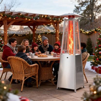 Pyramid Patio Heater, 42000 BTU Outdoor Patio Heater, 7.5 Feet LED Standing Heater with Cover and Wheels, Gray
