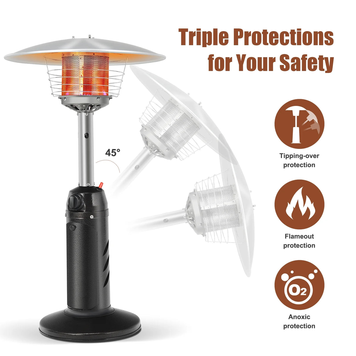 13,000BTU Portable Patio Tabletop Heater Outdoor Propane Gas Heater W/ Weighted Base