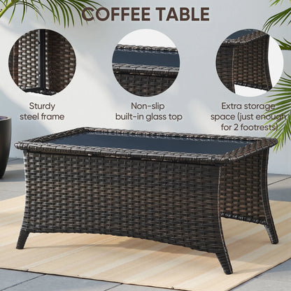 5 Pieces Outdoor Patio Furniture Set with Swivel Rocker Chairs and 6" Thick Cushions,Wicker Conversation Set with Sectional Sofa and Ottomans for Porch Deck Backyard Poolside