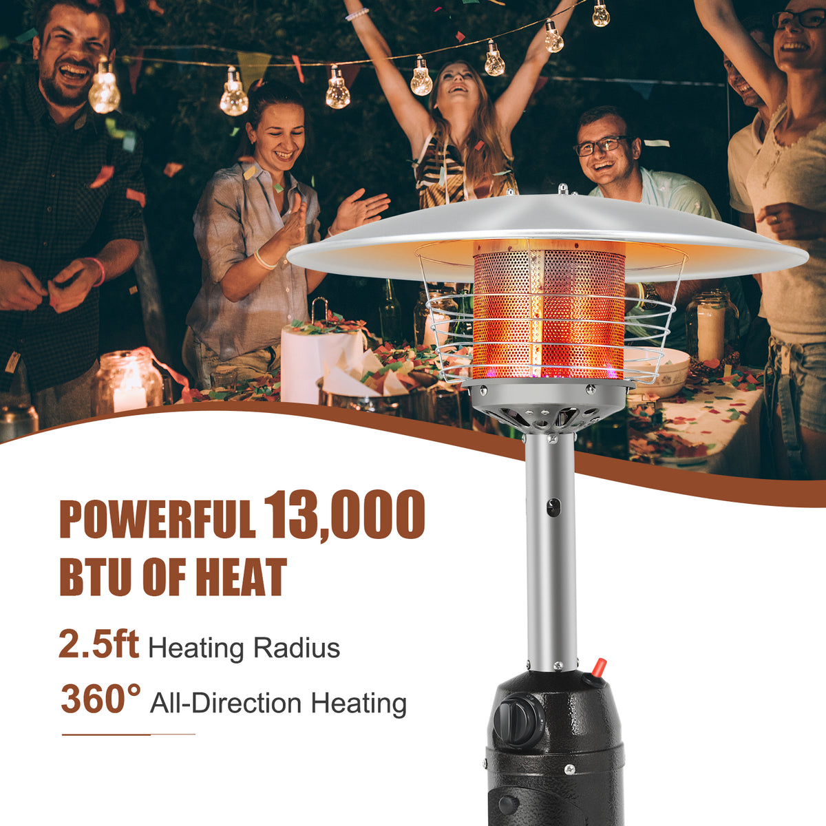 13,000BTU Portable Patio Tabletop Heater Outdoor Propane Gas Heater W/ Weighted Base