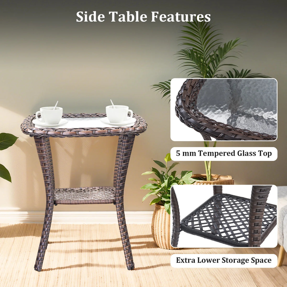 5 Pieces Outdoor Patio Furniture Set with Swivel Rocker Chairs and 6" Thick Cushions,Wicker Conversation Set with Sectional Sofa and Ottomans for Porch Deck Backyard Poolside