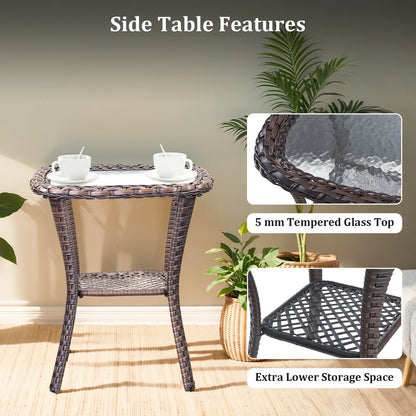 5 Pieces Outdoor Patio Furniture Set with Swivel Rocker Chairs and 6" Thick Cushions,Wicker Conversation Set with Sectional Sofa and Ottomans for Porch Deck Backyard Poolside